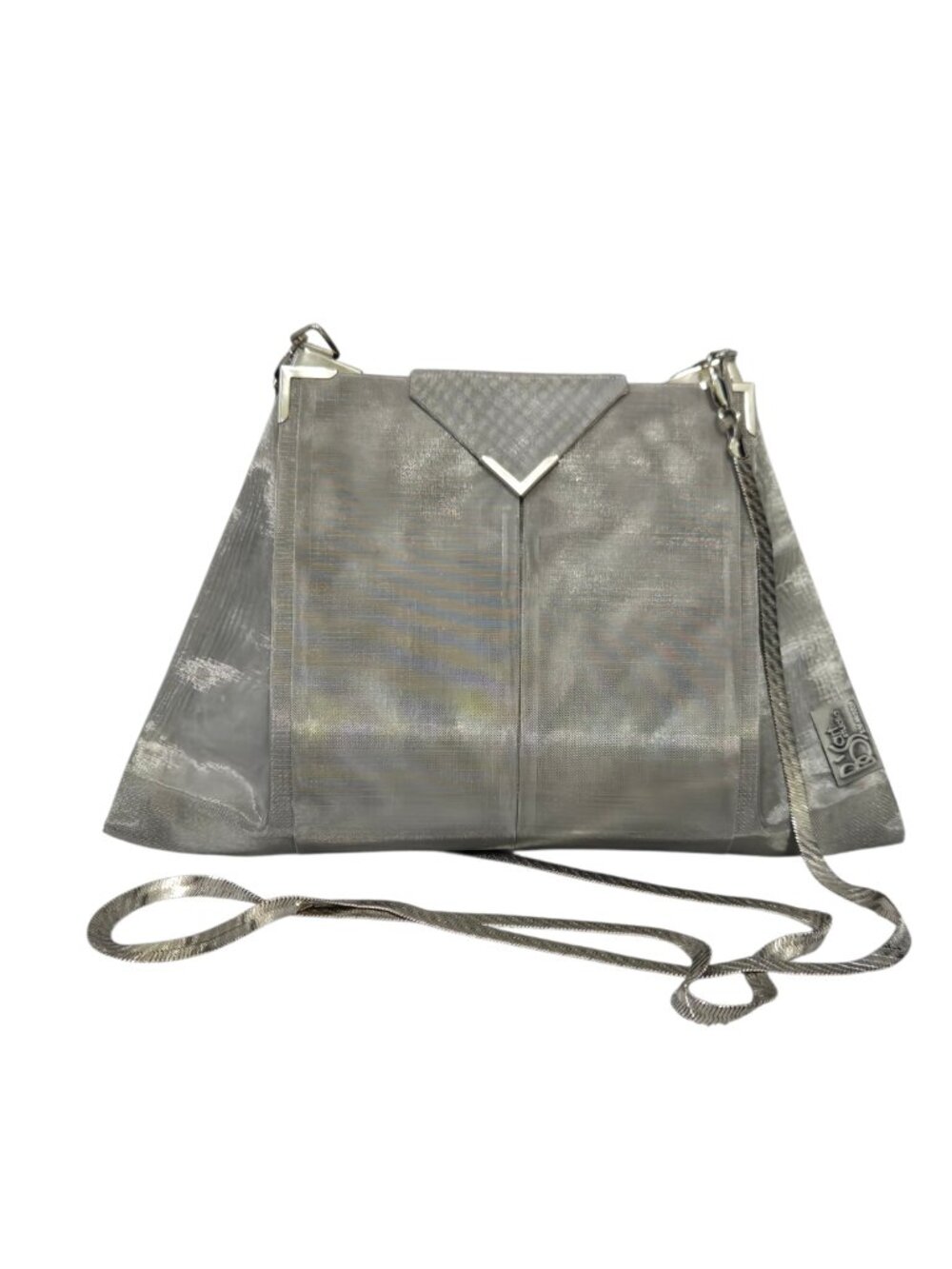 BO’s Art Studio Metallic Mesh Shoulder Bag Silver Geometric Clutch Chain Strap